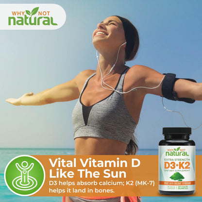 Vitamin D3 K2 (MK-7) with Organic Spirulina – 10,000 IU Veggie Capsules for Bone Health & Immunity