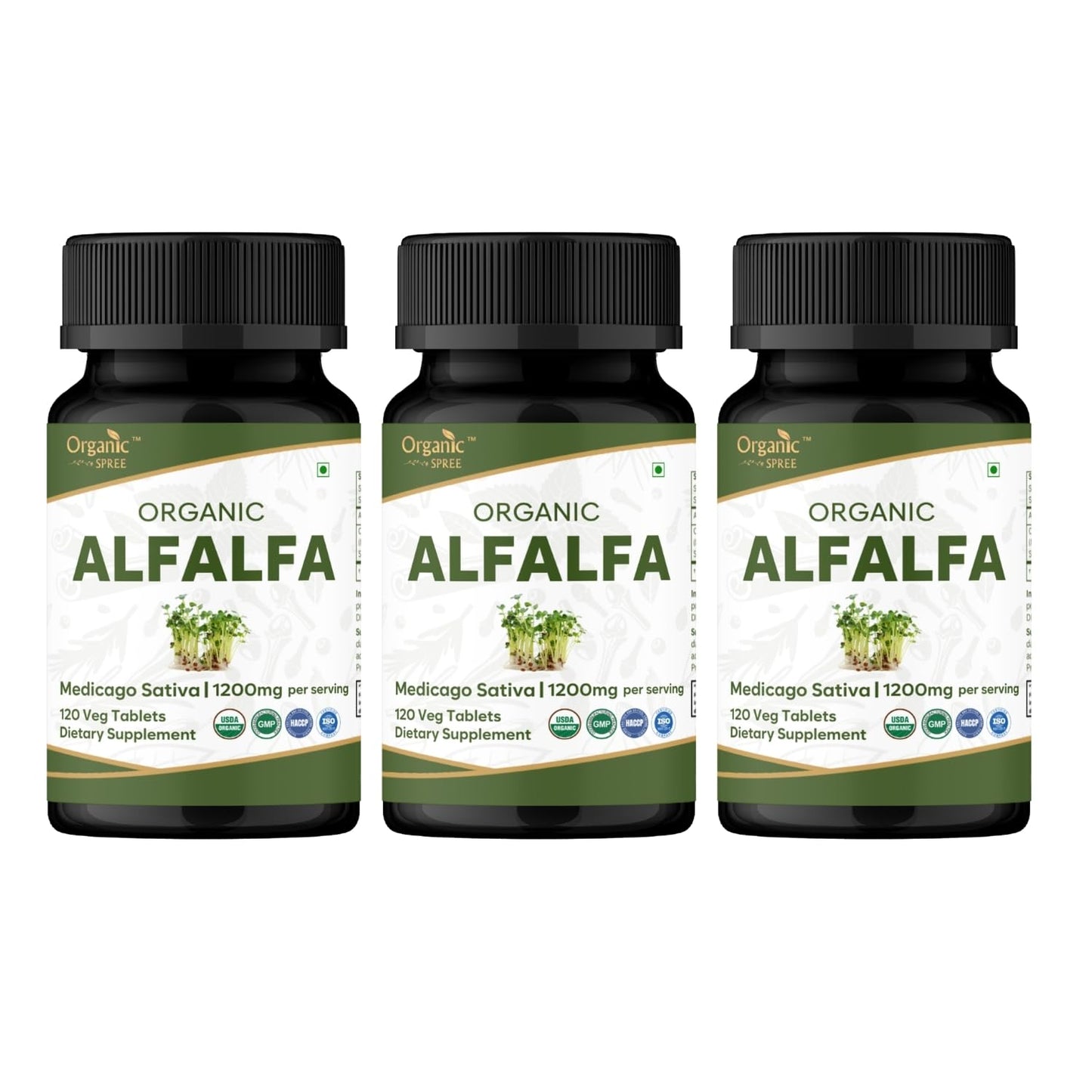 Organic Spree Alfalfa 120 Tablets | Medicago Sativa | USDA Organic | Pack of 3