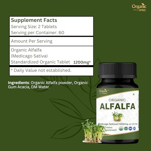 ORGANIC SPREE Alfalfa 120 Tablets | Medicago Sativa (Alfalfa) | USDA Organic Certified | Superfood Supplement with Vitamins and Minerals* | Dietary Supplement 120tab