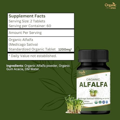 ORGANIC SPREE Alfalfa 120 Tablets | Medicago Sativa (Alfalfa) | USDA Organic Certified | Superfood Supplement with Vitamins and Minerals* | Dietary Supplement 120tab