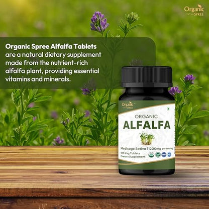 ORGANIC SPREE Alfalfa 120 Tablets | Medicago Sativa (Alfalfa) | USDA Organic Certified | Superfood Supplement with Vitamins and Minerals* | Dietary Supplement 120tab