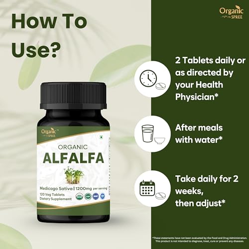 ORGANIC SPREE Alfalfa 120 Tablets | Medicago Sativa (Alfalfa) | USDA Organic Certified | Superfood Supplement with Vitamins and Minerals* | Dietary Supplement 120tab