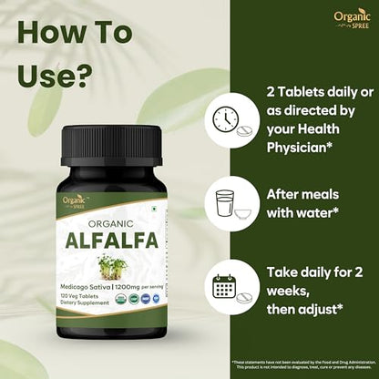 ORGANIC SPREE Alfalfa 120 Tablets | Medicago Sativa (Alfalfa) | USDA Organic Certified | Superfood Supplement with Vitamins and Minerals* | Dietary Supplement 120tab