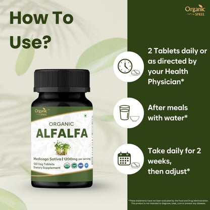 Organic Spree Alfalfa 120 Tablets | Medicago Sativa | USDA Organic | Pack of 3