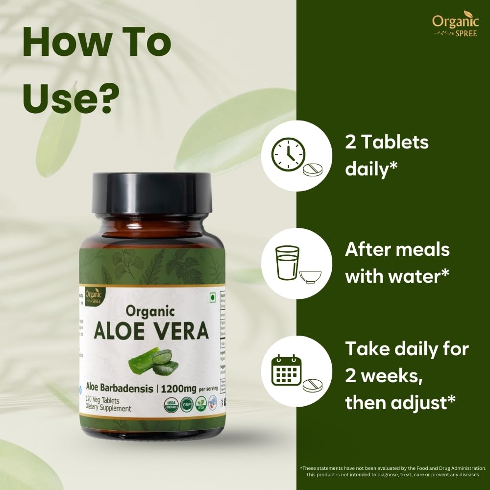 Organic Spree Aloe Vera Tablets | USDA Organic Aloe Barbadensis | Supports Digestion & Skin Health