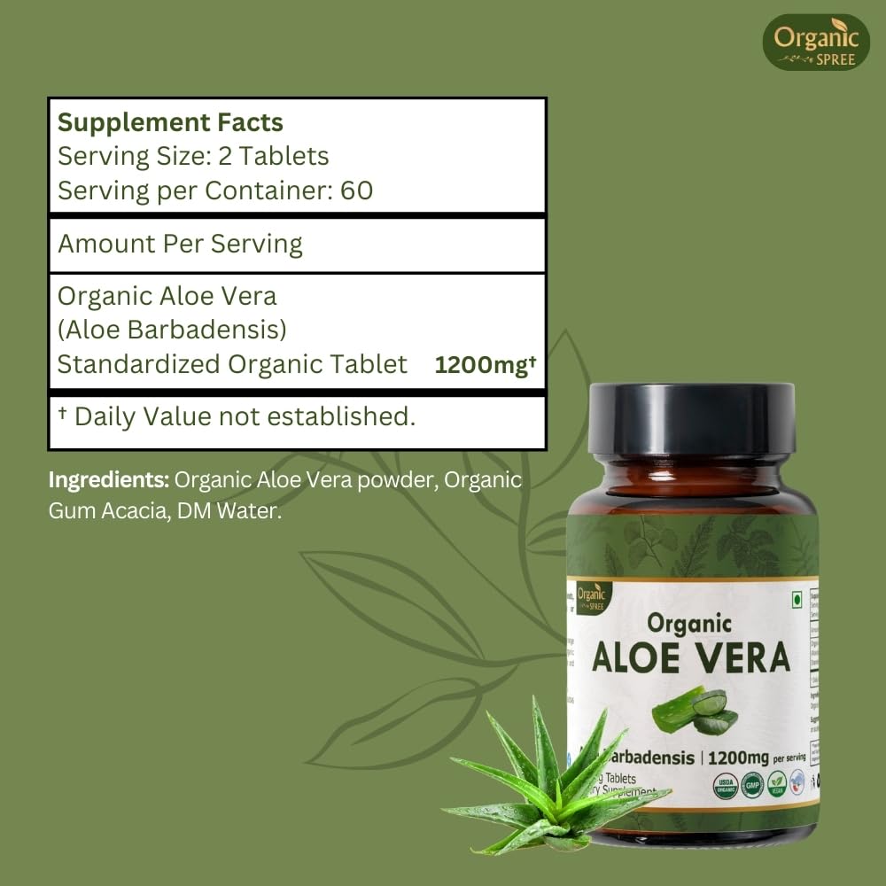 Organic Spree Aloe Vera Tablets | USDA Organic Aloe Barbadensis | Supports Digestion & Skin Health