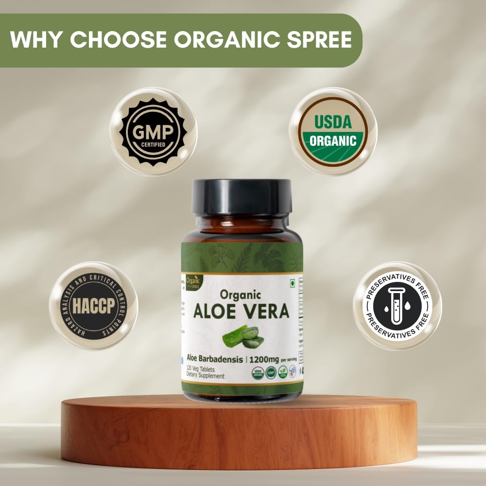 Organic Spree Aloe Vera Tablets | USDA Organic Aloe Barbadensis | Supports Digestion & Skin Health