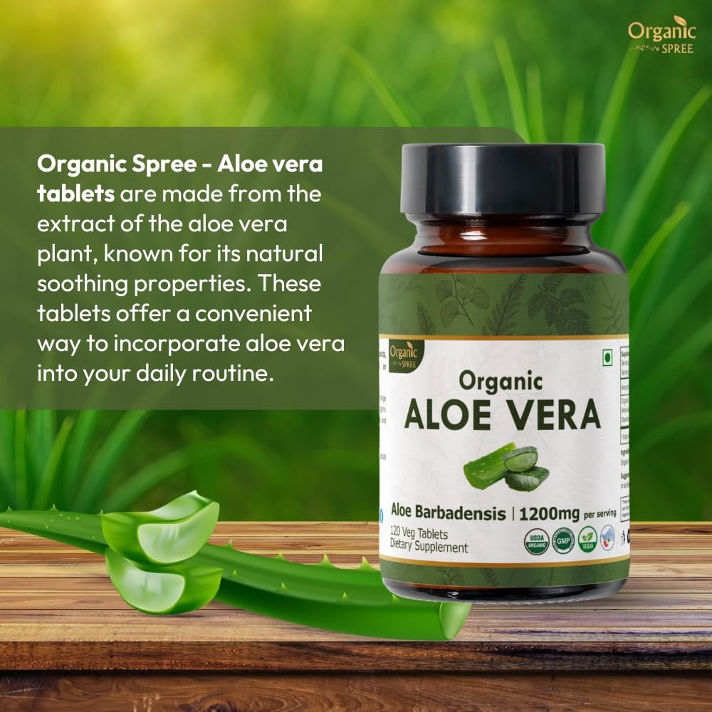 Organic Spree Aloe Vera Tablets – USDA Organic | Digestion & Skin Health | 120 Tablets