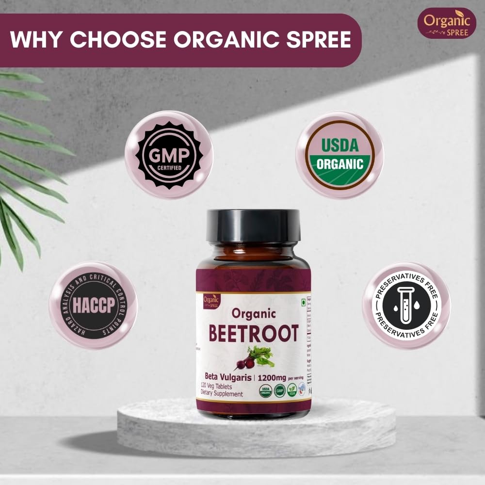 ORGANIC SPREE Beetroot 120 Tablets | Beta Vulgaris (Beetroot) | USDA Organic Certified | Organic and Natural 120tab - Pack of 2