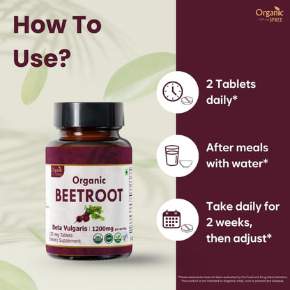 ORGANIC SPREE Beetroot 120 Tablets | Beta Vulgaris (Beetroot) | USDA Organic Certified | Organic and Natural 120tab - Pack of 2