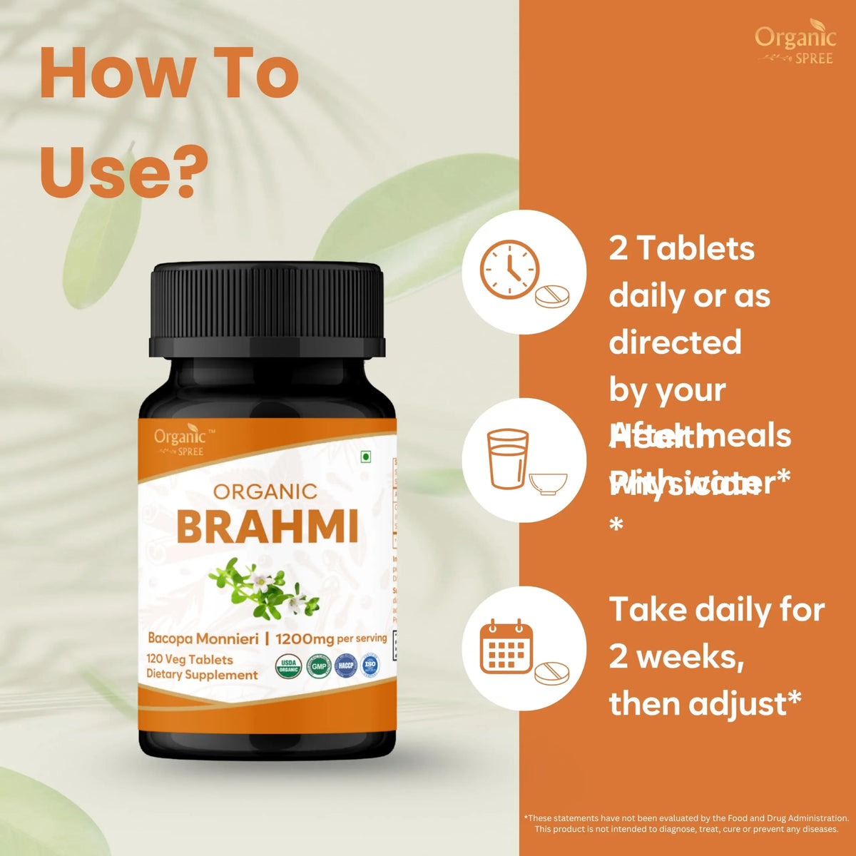 Organic Spree Brahmi Bacopa Monnieri 120 Tabs – USDA Organic – Focus & Memory – Pack of 2 BritishVita | Premium UK Vitamins & Wellness Supplements