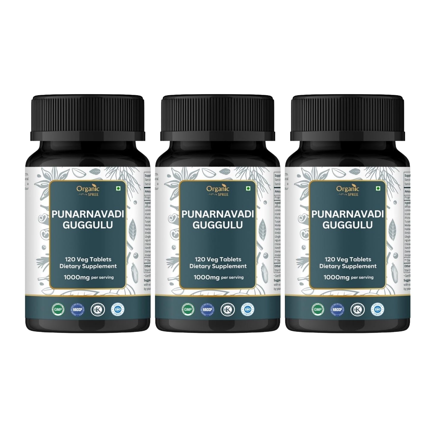 ORGANIC SPREE Punarnavadi Guggulu 120 Tablets – Supports Kidney Function* – Ayurvedic Formulation, Certified & Vegetarian