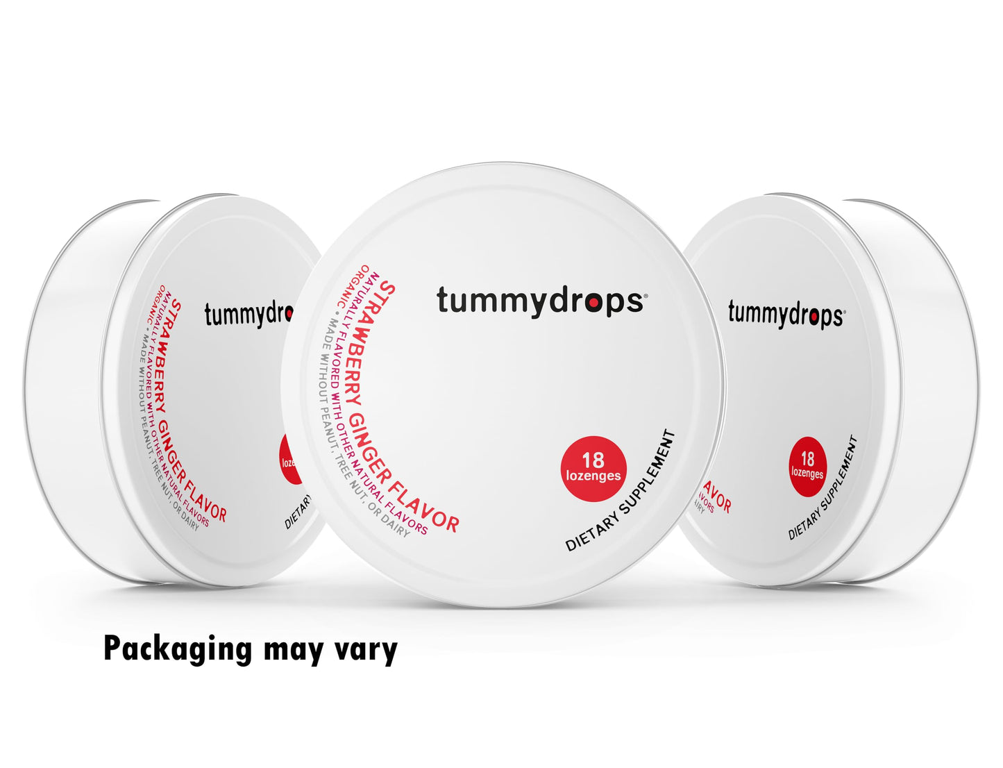 Organic Fresh Strawberry Ginger Tummydrops (Pack of 3 Tins, 54 Lozenges) – Gluten Free & Vegan