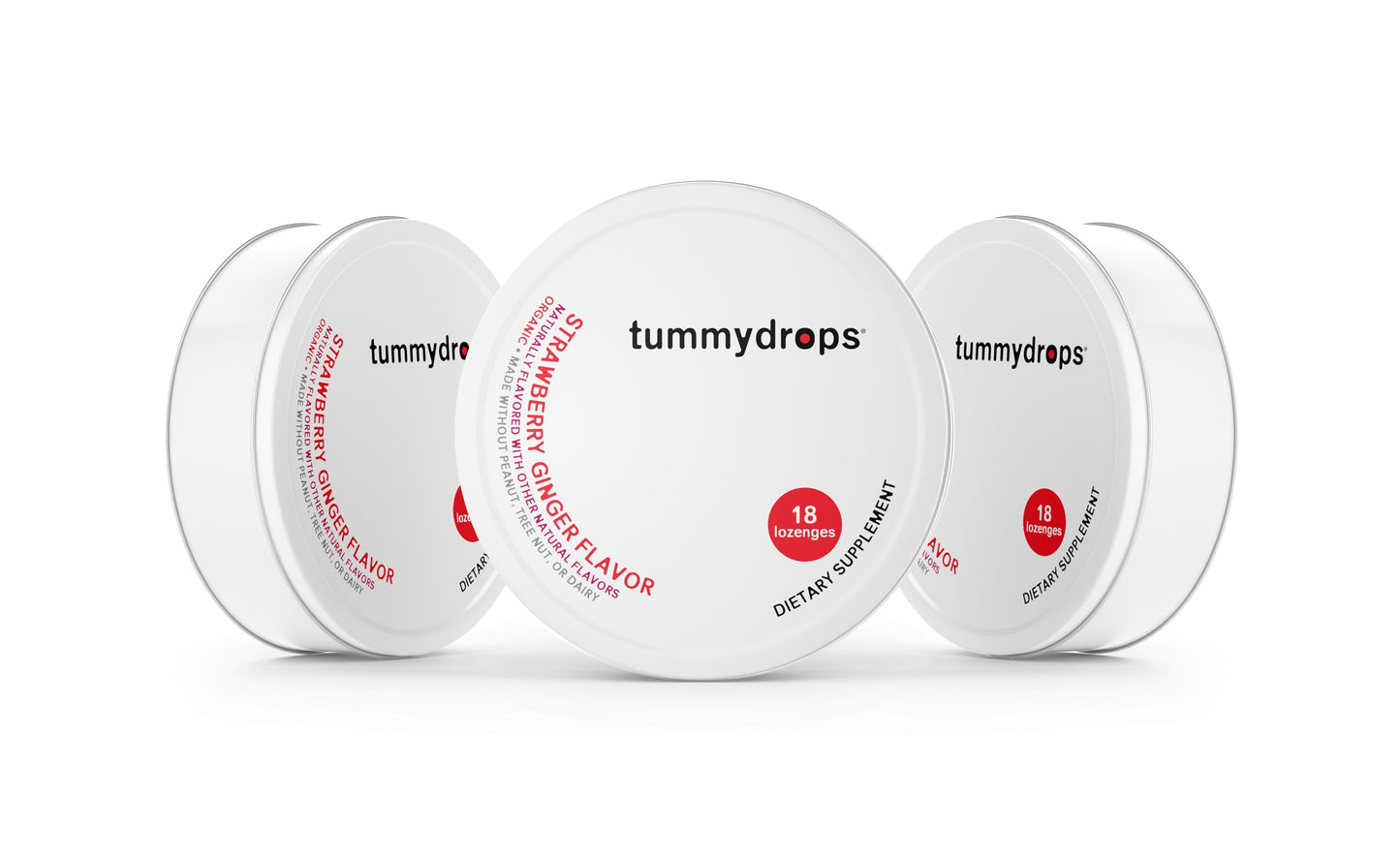 Organic Fresh Strawberry Ginger Tummydrops (Pack of 3 Tins, 54 Lozenges) – Gluten Free & Vegan