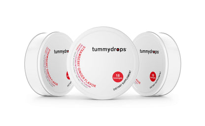 Organic Fresh Strawberry Ginger Tummydrops (Pack of 3 Tins, 54 Lozenges) – Gluten Free & Vegan