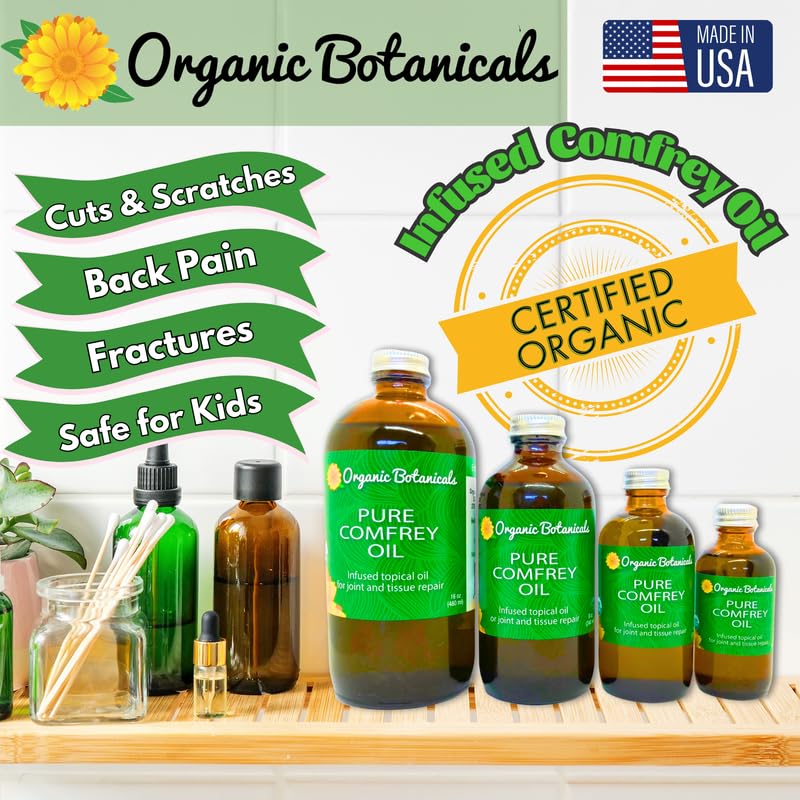 Organic Comfrey Leaf Infused Oil – Skin Care for Joints, Back & Muscles (4 oz) | Certified Organic