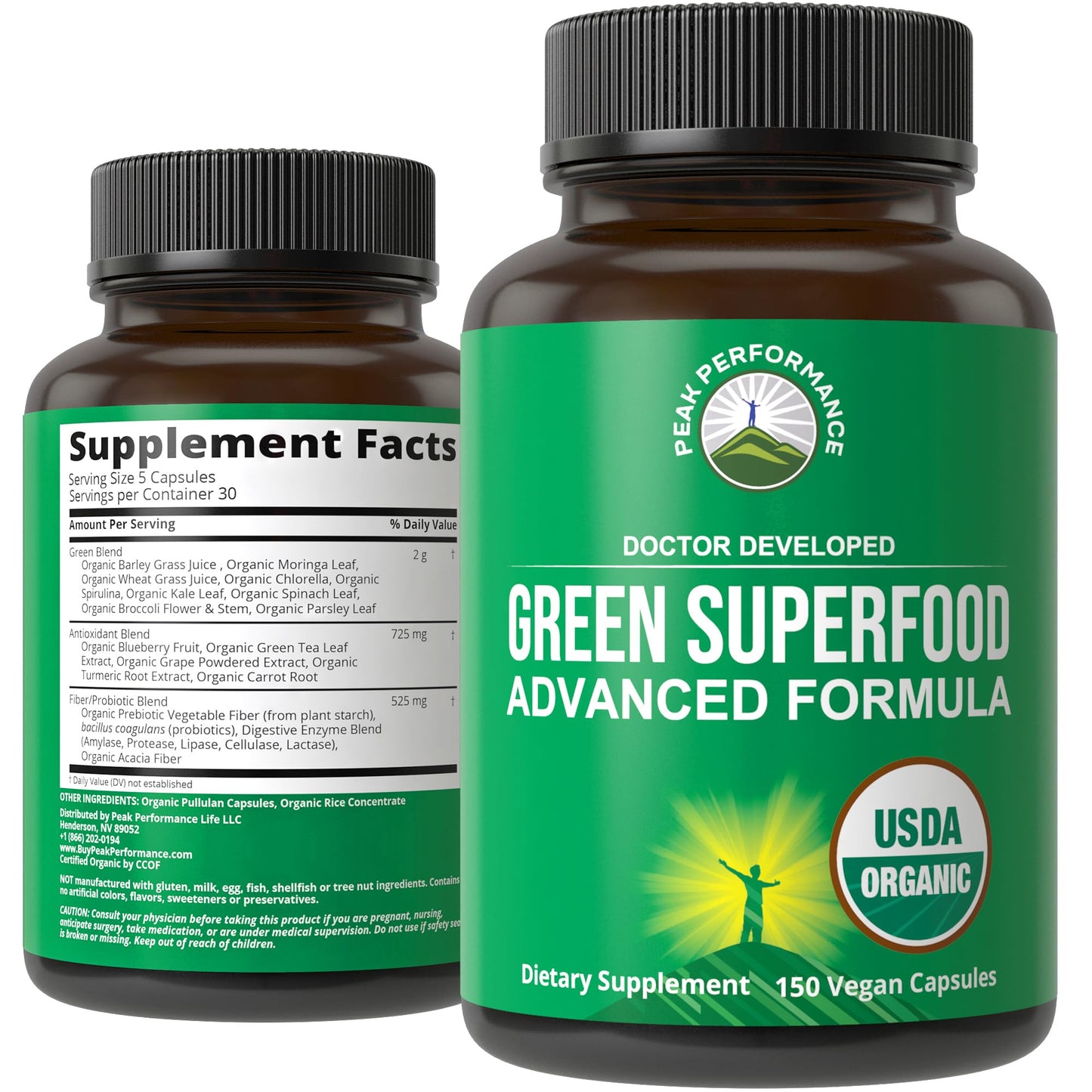 Organic Super Greens 150 Capsules – Green Juice Superfood with 25 Organic Ingredients