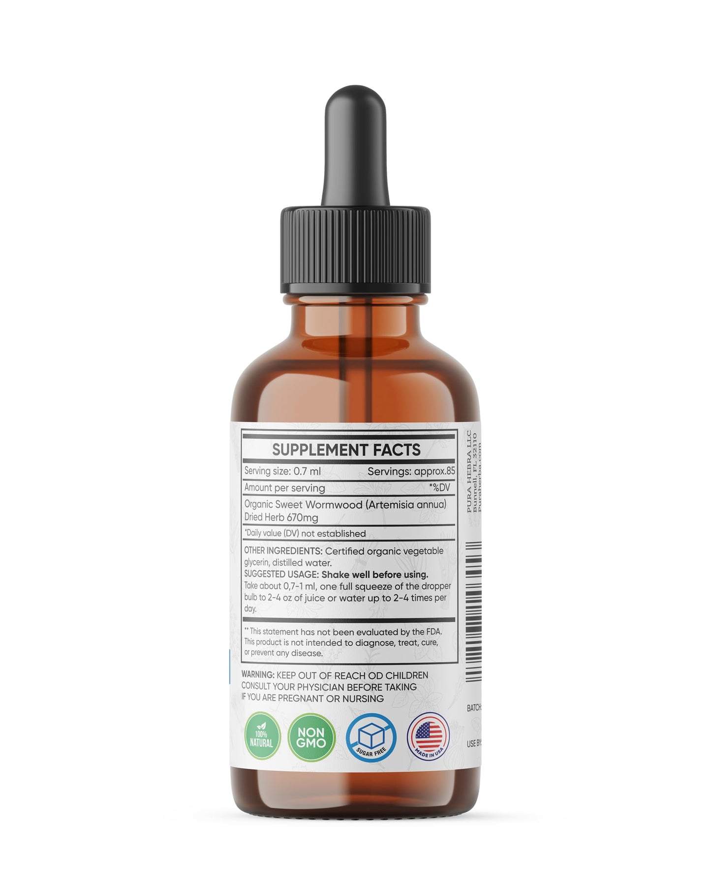 Organic Sweet Wormwood Liquid Drops - Parasite Cleanse & Gut Detox (Vegan, Alcohol-Free, Made in USA, 2 Fl Oz)