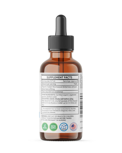 Organic Sweet Wormwood Liquid Drops - Parasite Cleanse & Gut Detox (Vegan, Alcohol-Free, Made in USA, 2 Fl Oz)