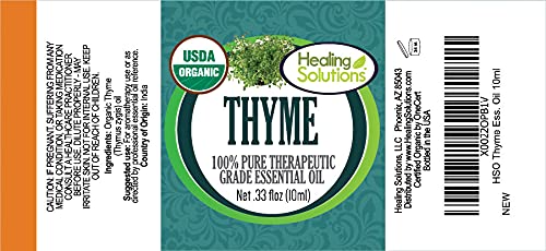 Healing Solutions Thyme Essential Oil 0.33 oz – Organic, Pure & Therapeutic Grade