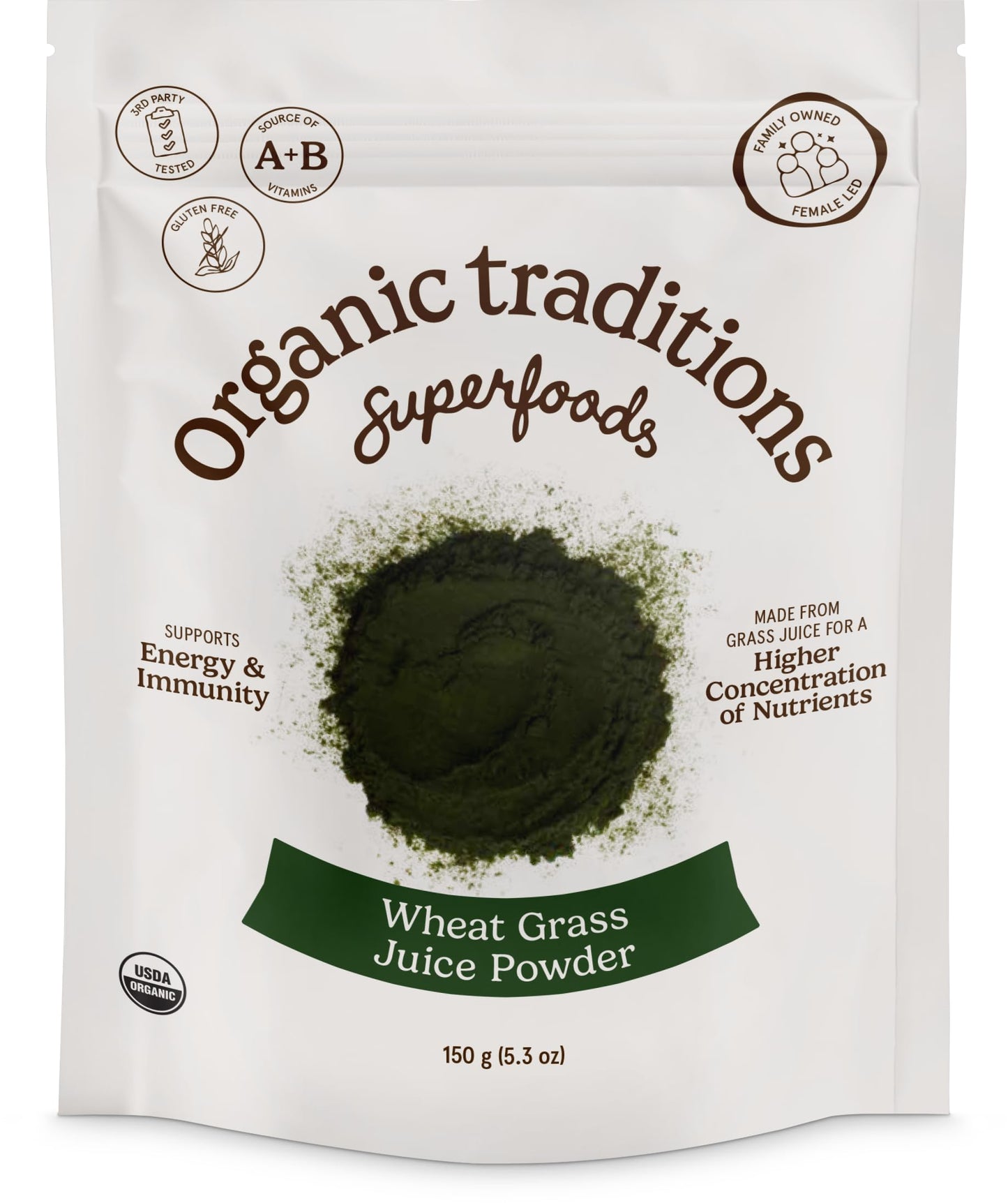 Organic Traditions Wheat Grass Powder - Gluten Free, Vegan, Non-GMO (150g)