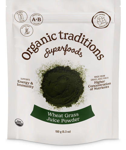 Organic Traditions Wheat Grass Powder - Gluten Free, Vegan, Non-GMO (150g)