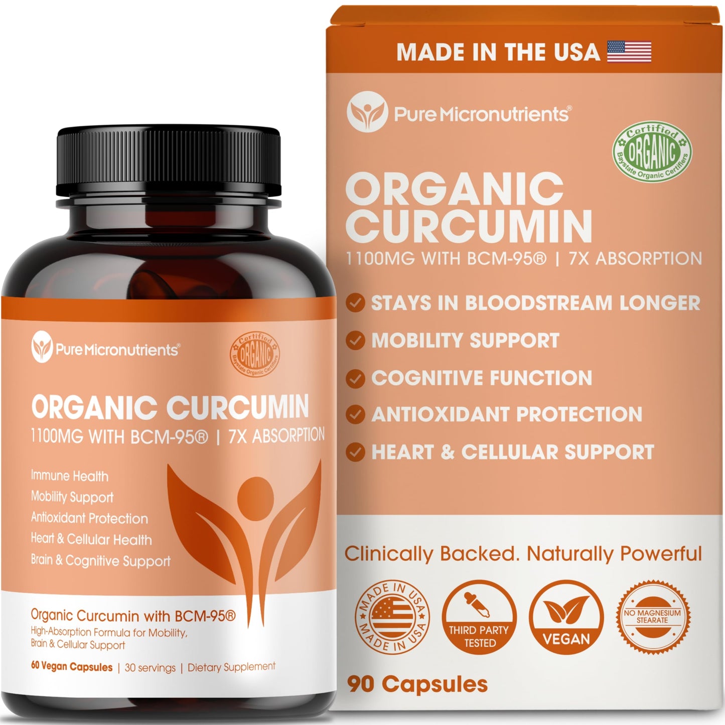 Organic Turmeric Curcumin with BCM-95 & Black Pepper – Inflammation, Brain & Immune Health | 60 Vegan Capsules
