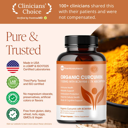 Organic Turmeric Curcumin with BCM-95 & Black Pepper – Inflammation, Brain & Immune Health | 60 Vegan Capsules