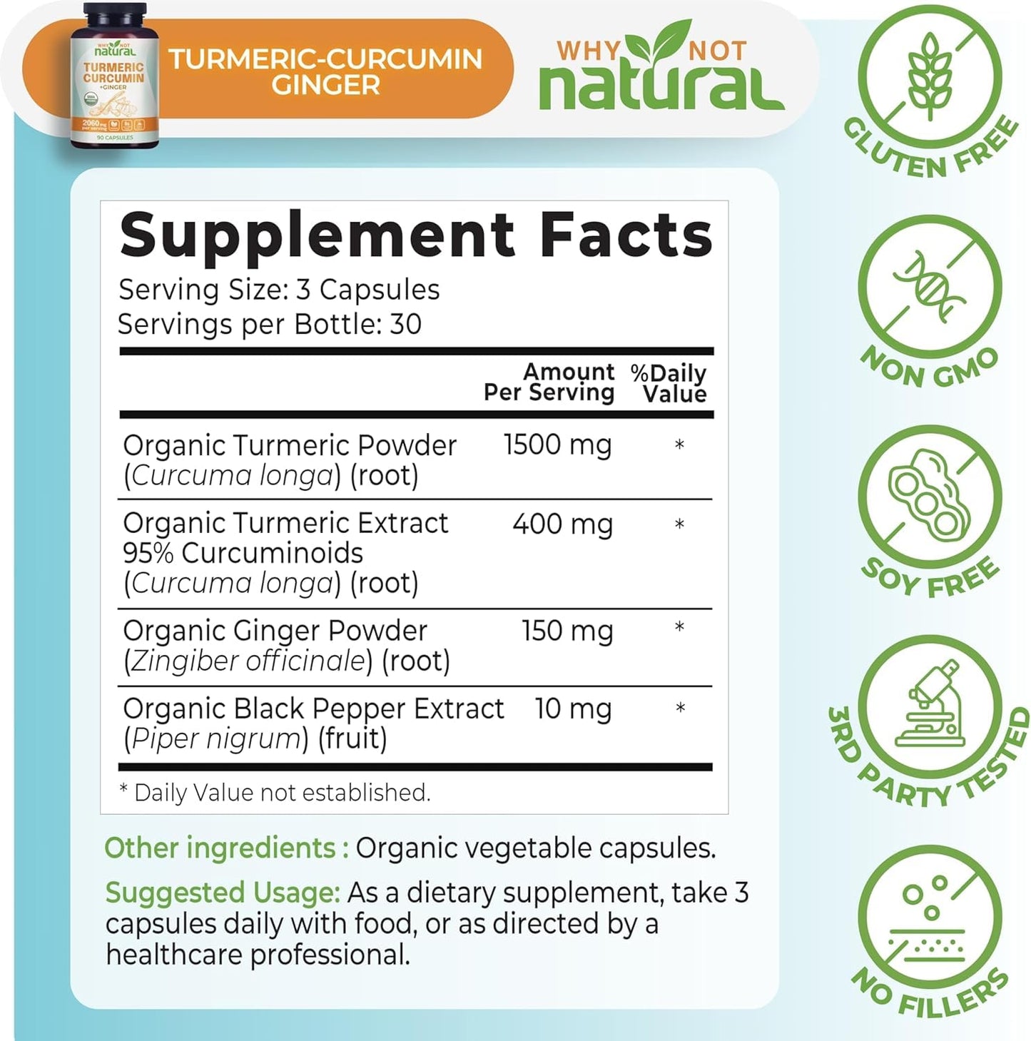 Organic Turmeric Curcumin Capsules with Ginger and Black Pepper - Tumeric