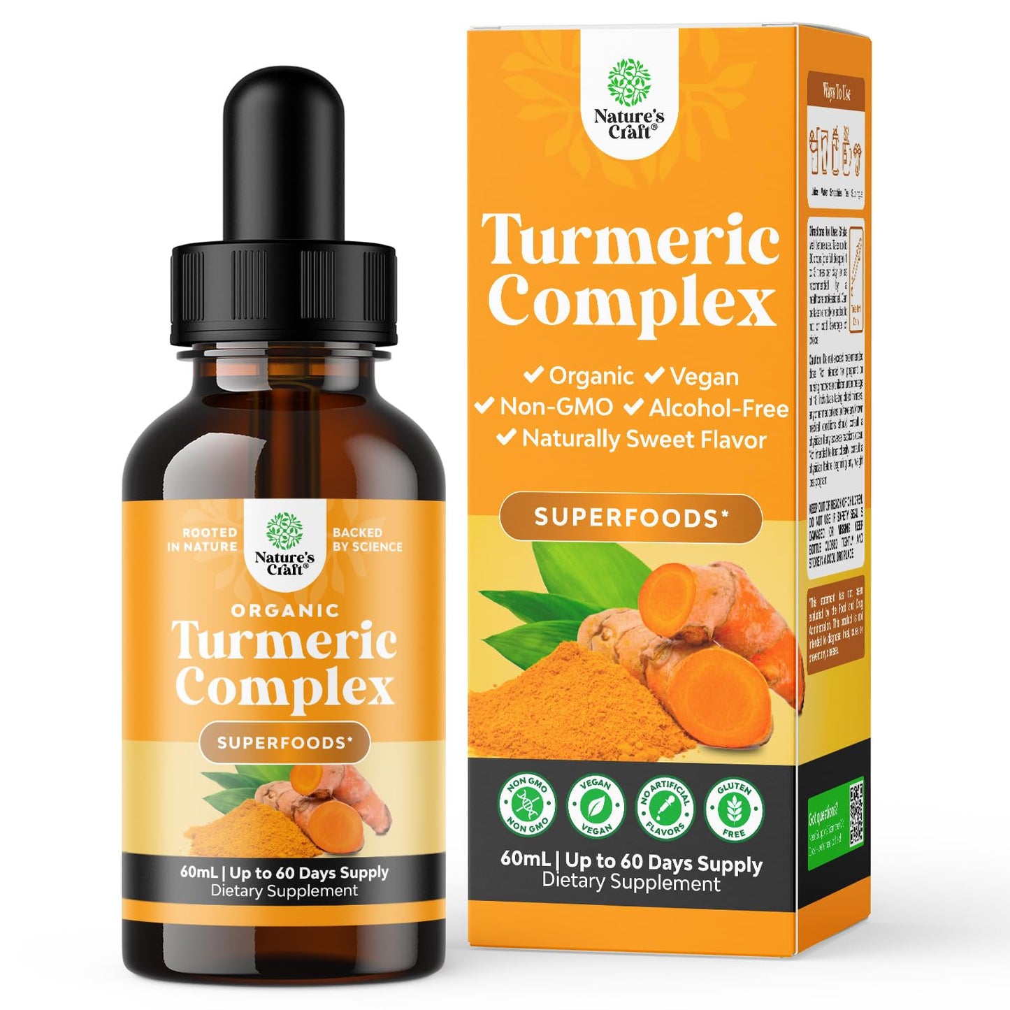 Organic Turmeric Liquid Drops for Adults – Turmeric Curcumin with Black Pepper & Ginger (60ml)