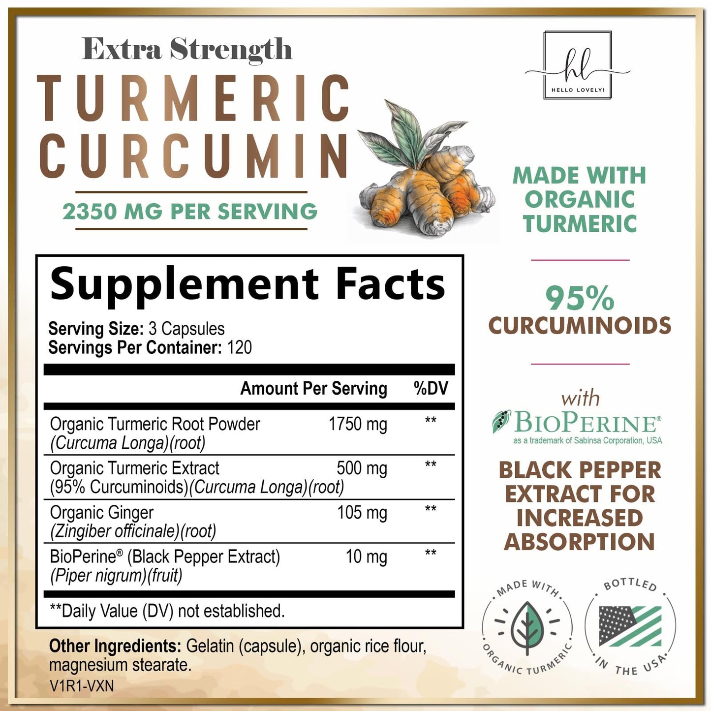 Turmeric Curcumin 95% Curcuminoids, 1750mg with BioPerine | Vegan, Non-GMO, 360 Capsules | USA Bottled