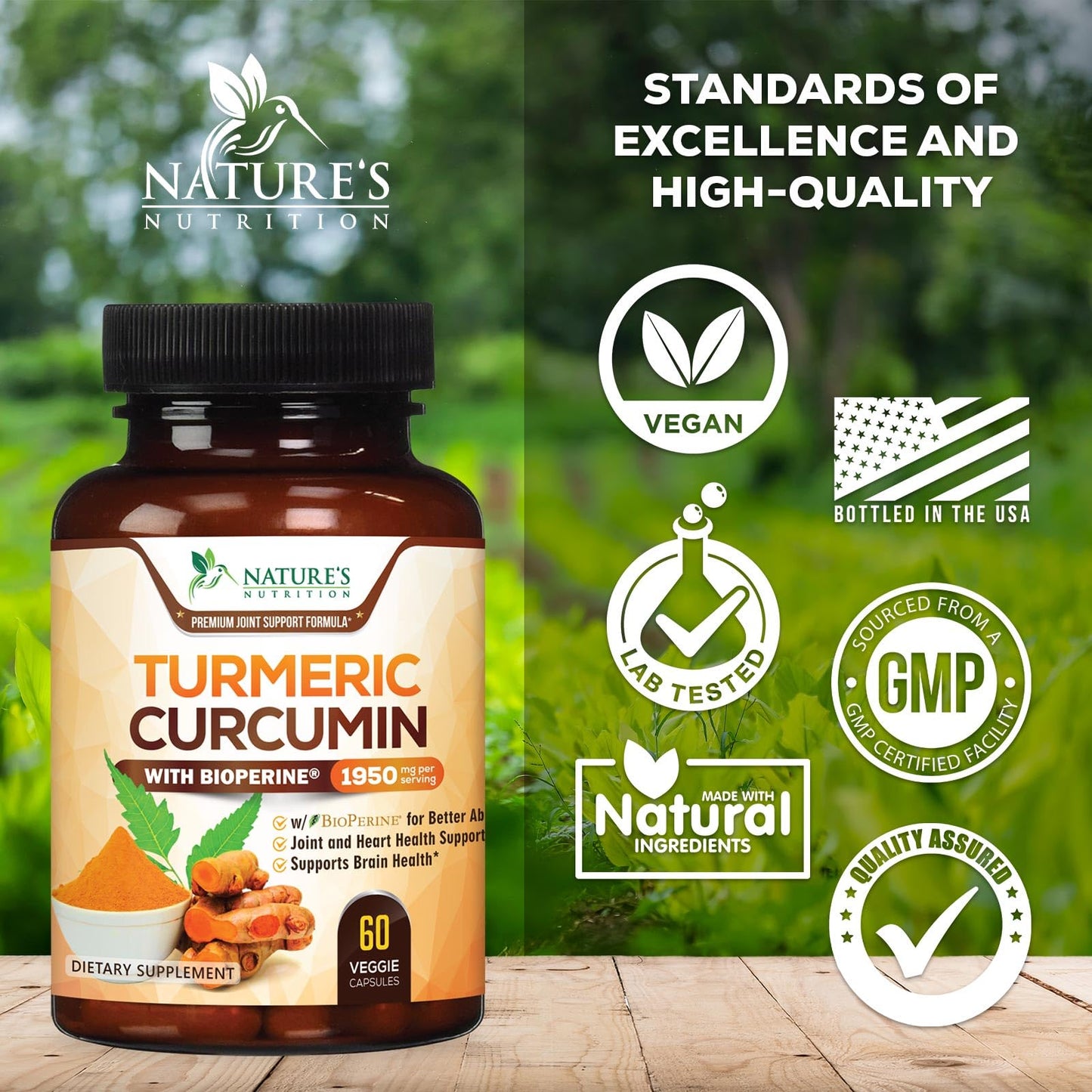 Turmeric Curcumin 1950mg with BioPerine - 95% Curcuminoids | Made in USA | 60 Capsules