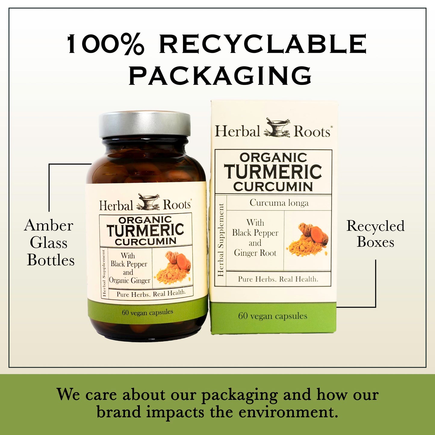 Herbal Roots - Turmeric Curcumin Capsules - Extra Strength - 1000mg Pure Organic Turmeric Supplement, 95% Standardized Curcumin Extract with BioPerine Pepper and Ginger