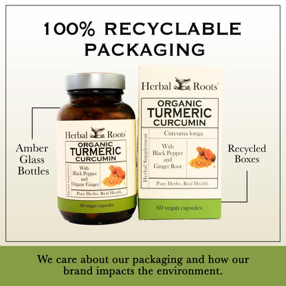 Herbal Roots - Turmeric Curcumin Capsules - Extra Strength - 1000mg Pure Organic Turmeric Supplement, 95% Standardized Curcumin Extract with BioPerine Pepper and Ginger