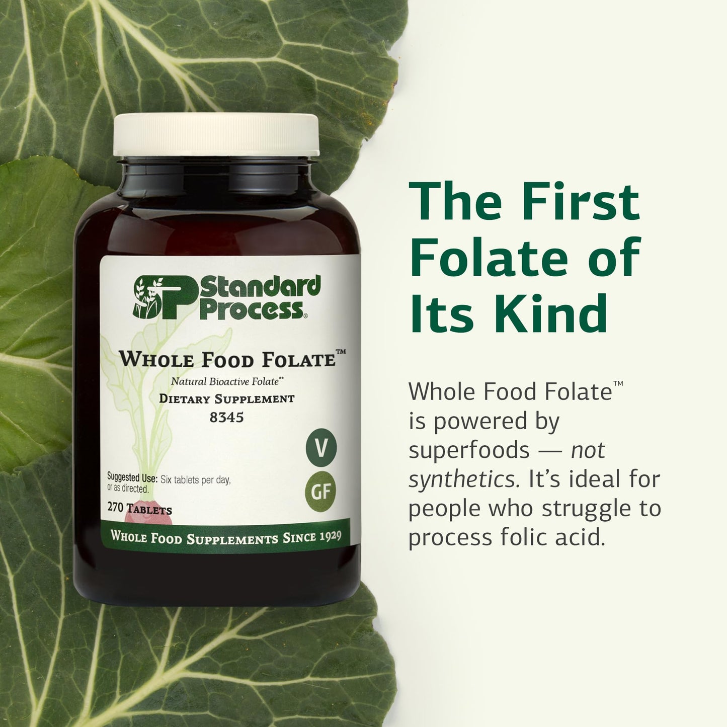 Standard Process Whole Food Folate – Natural Bioactive Folate (B9) & B12, 270 Tablets