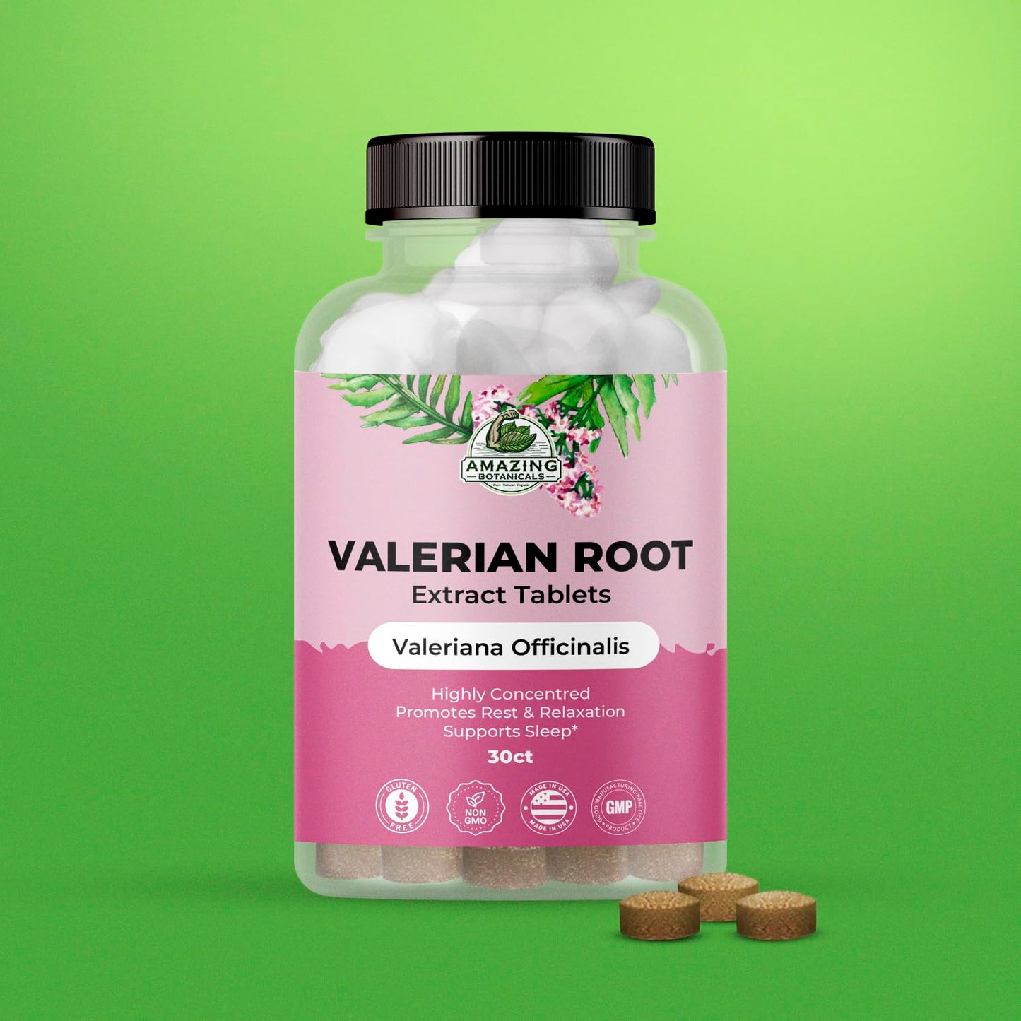 Amazing Botanicals Valerian Root Tablets - Organic 200mg | 30 Count
