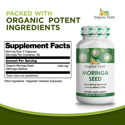 Organic Veda Moringa Seed Capsules – 1000 mg Moringa Seed Powder & Oil, 120 ct