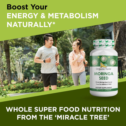 Organic Veda Moringa Seed Capsules – 1000 mg Moringa Seed Powder & Oil, 120 ct