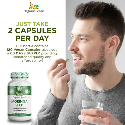 Organic Veda Moringa Seed Capsules – 1000 mg Moringa Seed Powder & Oil, 120 ct