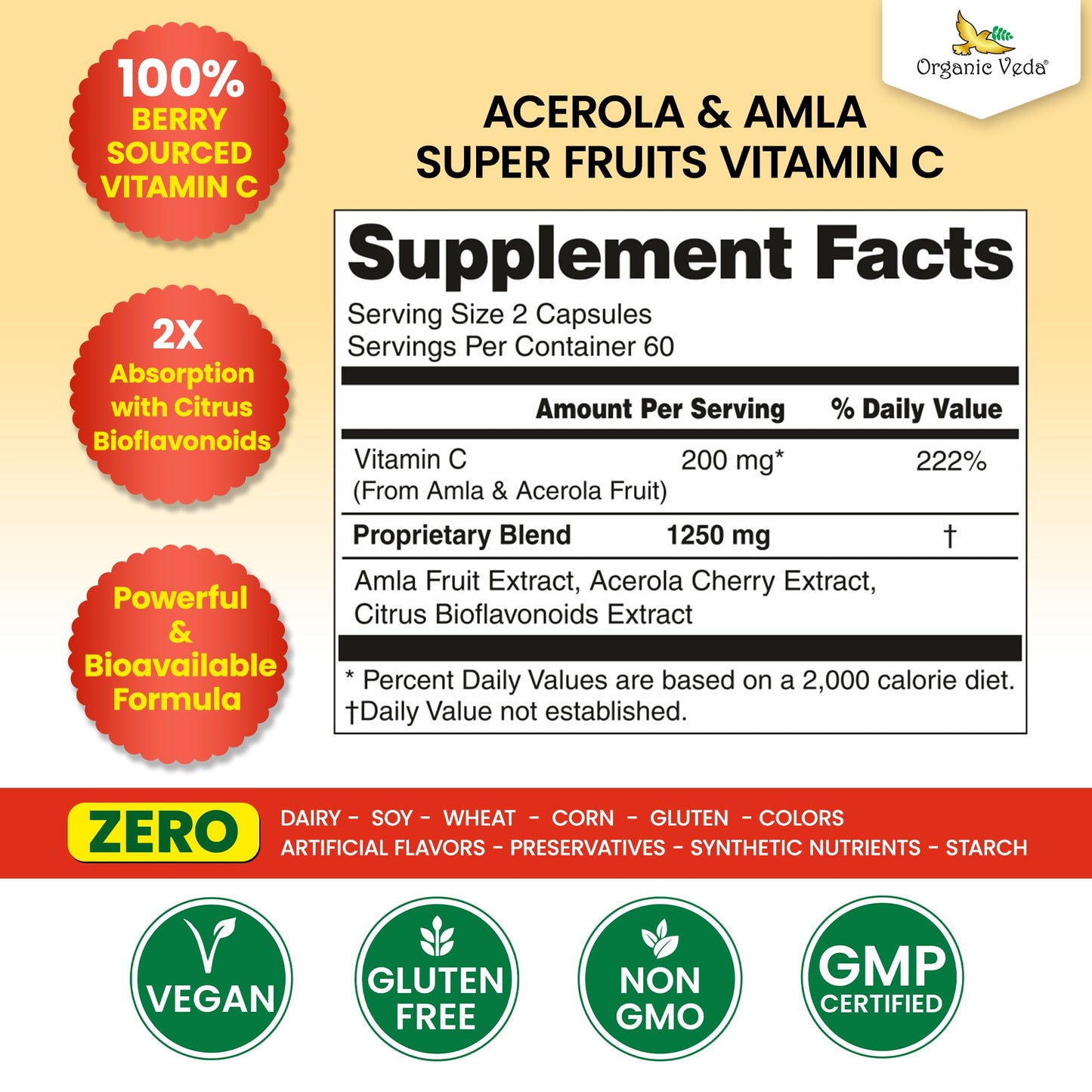 Organic Veda Superfruits Vitamin C Capsule – Acerola & Amla, 120 Vegan Pills