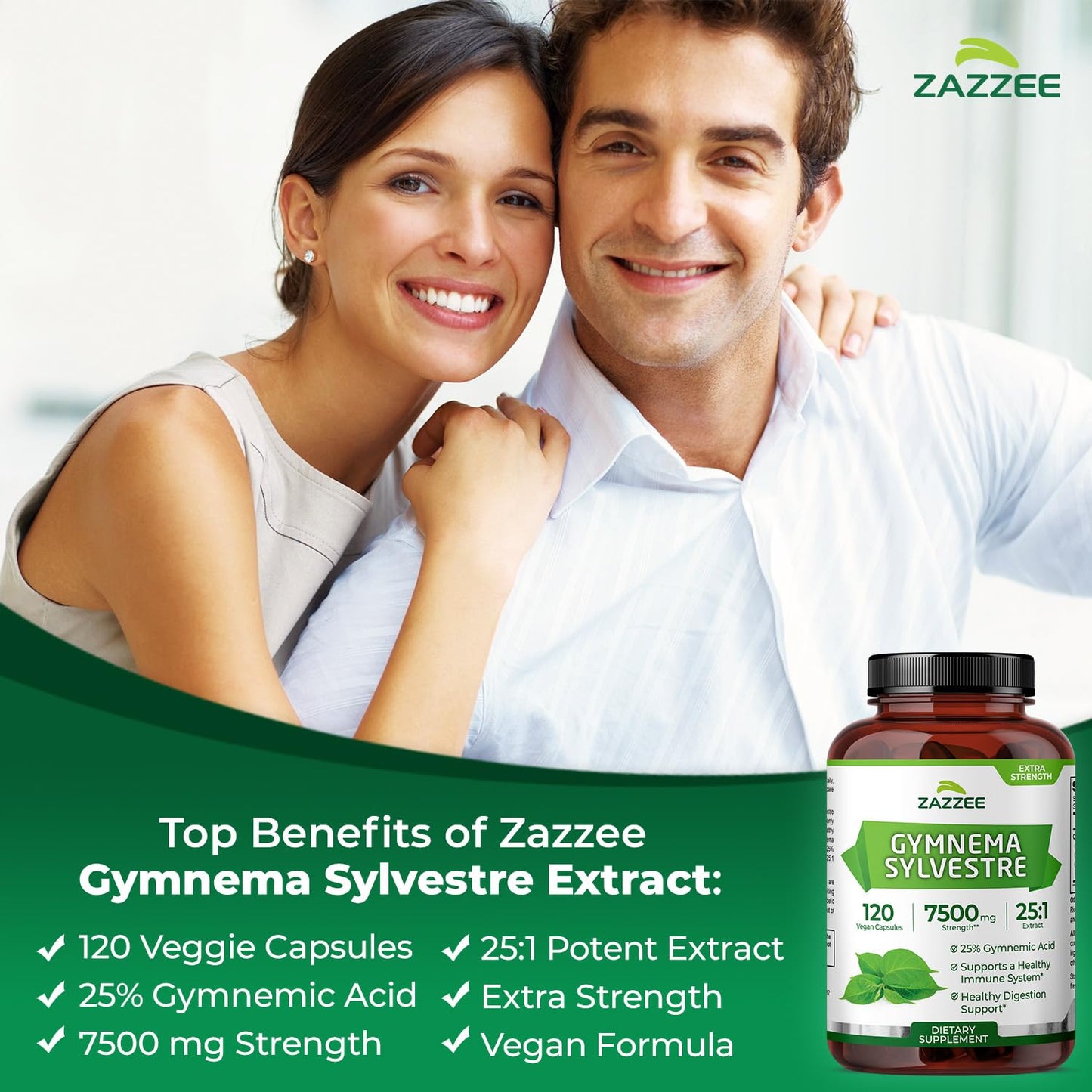 Zazzee Organic Gymnema Sylvestre 25:1 Extract – 7500 mg per Serving, 25% Gymnemic Acid, 120 Vegan Capsules