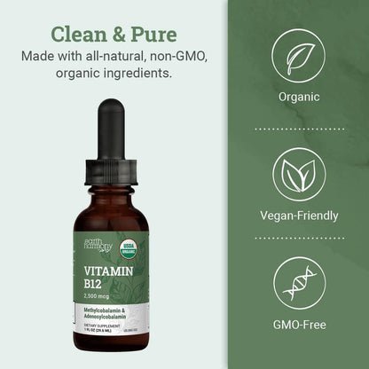 Earth Harmony Naturals Organic Vegan B12 Sublingual Liquid 2500mcg