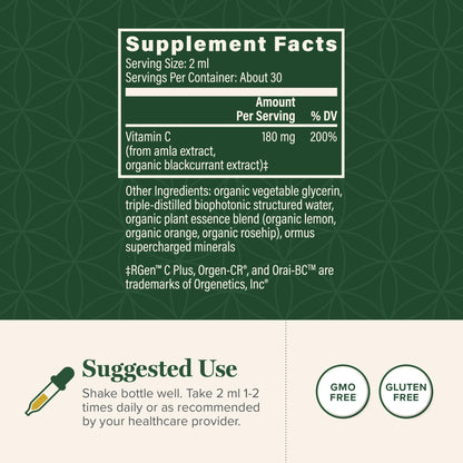 Global Healing Center USDA Organic Vitamin C Supplement Drops 180mg, Liquid Vitamin C Plant-Based Antioxidant Supplement, Supports Immune System - Vitamina C - Natural Energy for Men and Women (2 Oz)