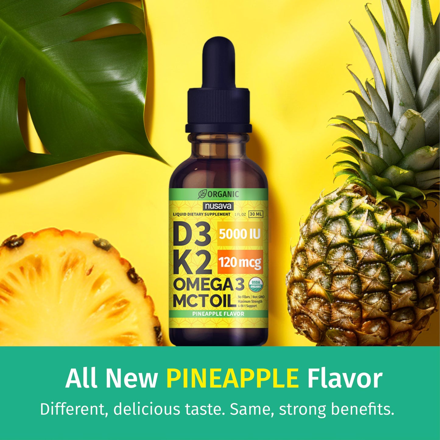 2 Pack Organic Vitamin D3 K2 Drops with MCT Oil – Pineapple 2 fl oz | 5000 IU Immune Support
