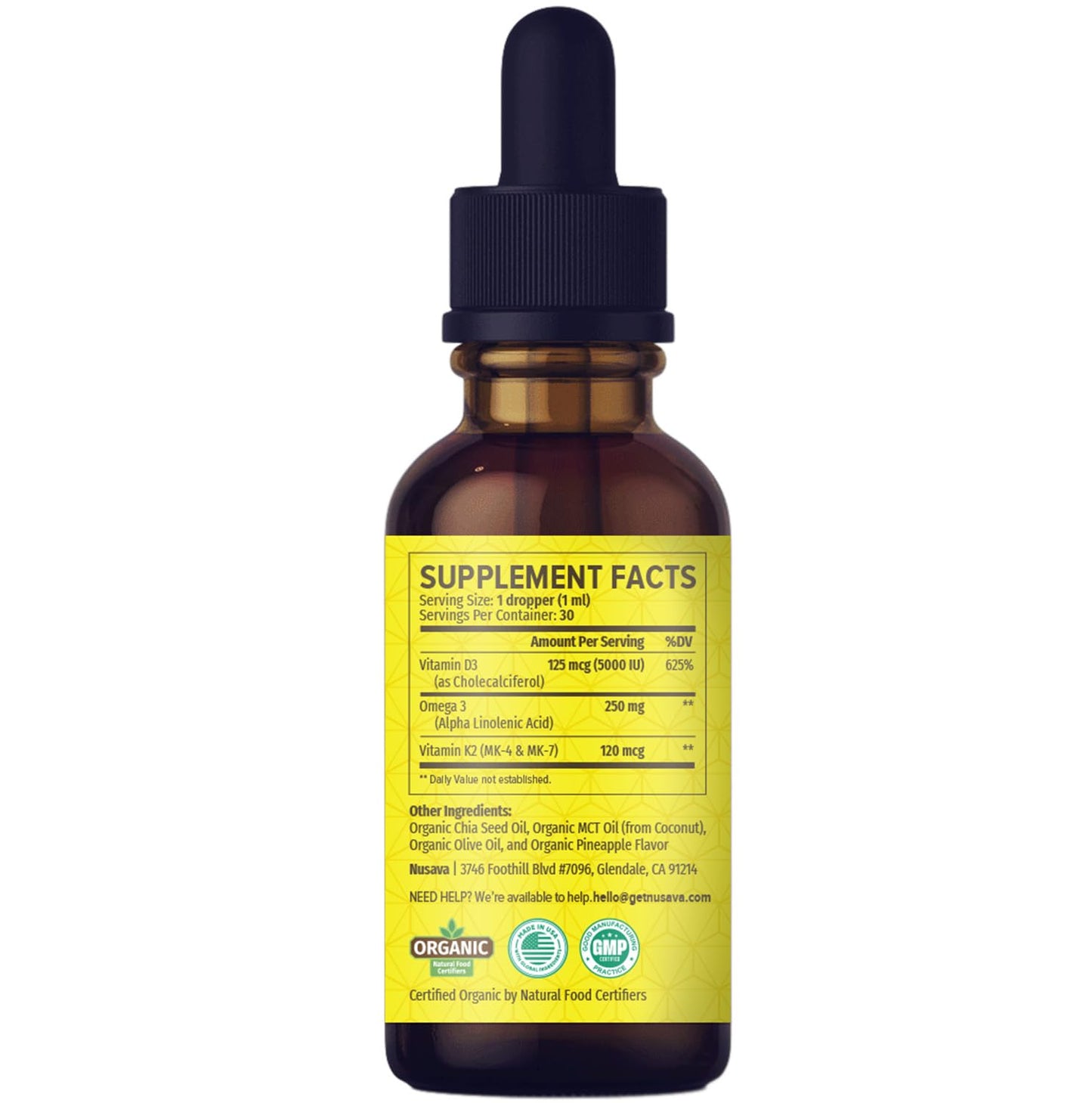 2 Pack Organic Vitamin D3 K2 Drops with MCT Oil – Pineapple 2 fl oz | 5000 IU Immune Support