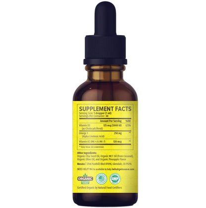 2 Pack Organic Vitamin D3 K2 Drops with MCT Oil – Pineapple 2 fl oz | 5000 IU Immune Support