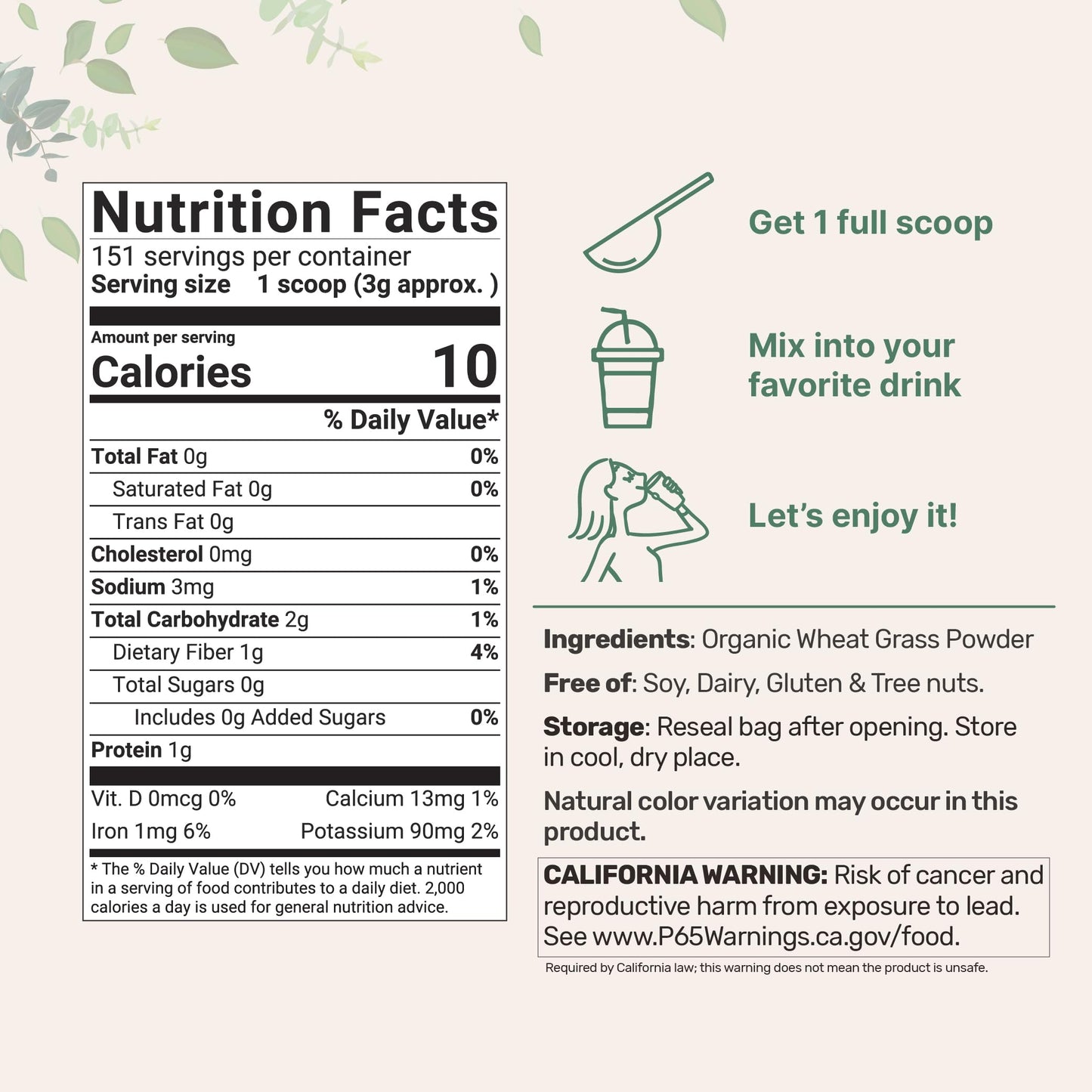 Micro Ingredients Organic Wheat Grass Powder – 16 oz, US Grown, 100% Whole-Leaf, Vegan