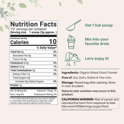 Micro Ingredients Organic Wheat Grass Powder – 16 oz, US Grown, 100% Whole-Leaf, Vegan