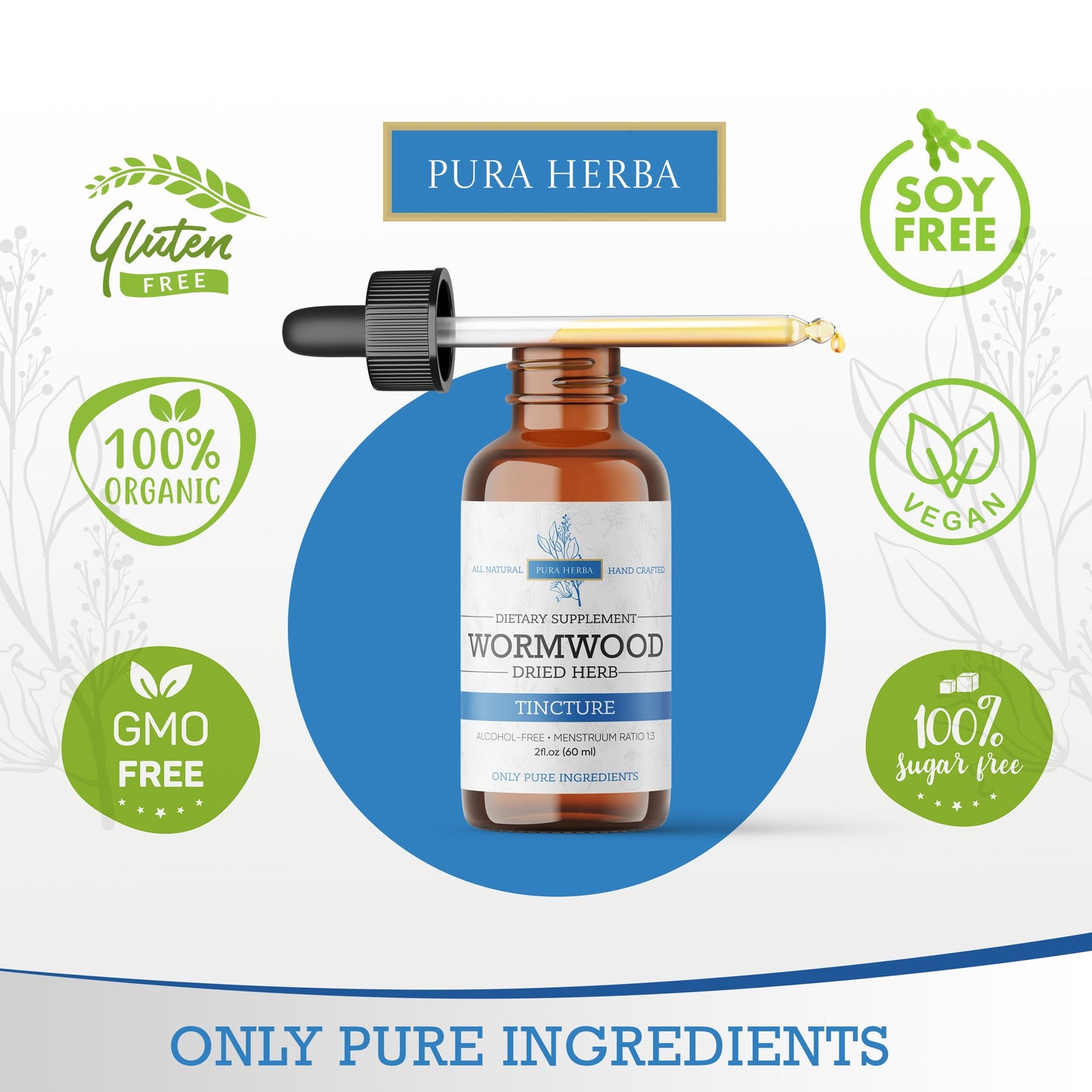 Wormwood Organic Tincture for Digestive Health - Alcohol-Free, Made in USA | 2 Fl Oz