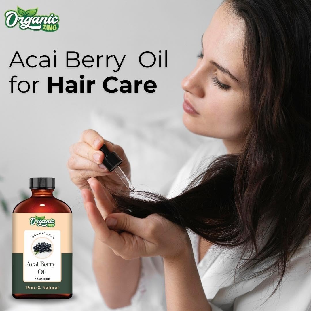 Organic Zing Acai Berry Oil | Pure Carrier Oil for Skincare, Haircare & Massage – 118ml